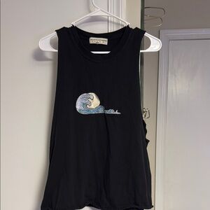 Black Tank Top with Wave Design